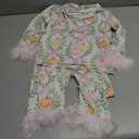 Toddler Baby Girl Fuzzy Pajamas Set Pumpink&Bow Button Down Shirt and Pants Holiday Pjs for Kids Loungewear Set, size 110