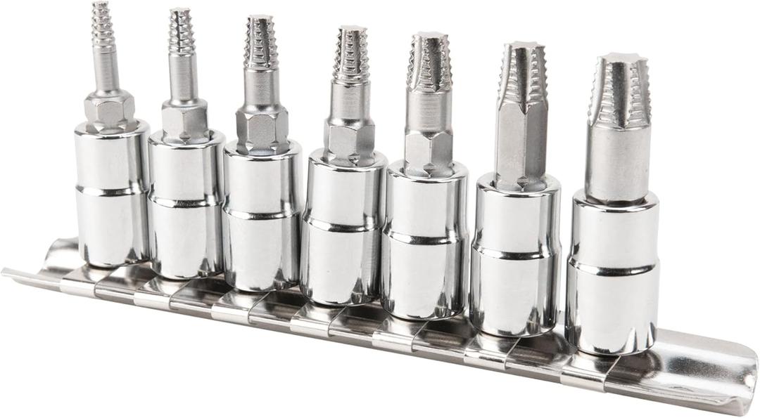 Performance Tool W36790 7pc 1/4-Inch Drive X-Trax Set for Stripped Screw Extractor Kit for Broken Bolt Extractor All-Purpose HSS Bolt Extractor Screw Remover Set
