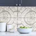 InHome NHS3711 Newport Tin Tile Peel Stick Wallpaper, White & Off-White (20.5" x 198")