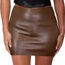 VividMosaic Women's Y2K Black Leather Mini Skirt High Waisted Side Zipper Stretchy Faux PU Bodycon Short Skirts (Brown, XS)
