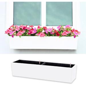 LaLaGreen Planter Boxes Outdoor (40 Inch, 1 Pack) Rectangular Self Watering System Window Flower Boxes with Bracket, Large White Planters Vertical Plant Container Hanging Wall Mount Indoor Succulents