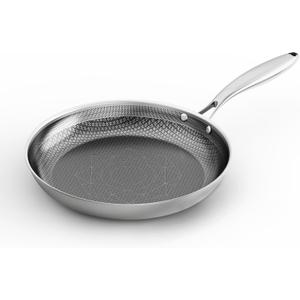 COOKER KING 8-Inch Stainless Steel Pan, Hybrid Nonstick Frying Pan, Skillet, 3-Ply Clad Cookware, Even Heat Distribution, Dishwasher & Oven Safe, with Stay-Cool Handle, Induction Compatible