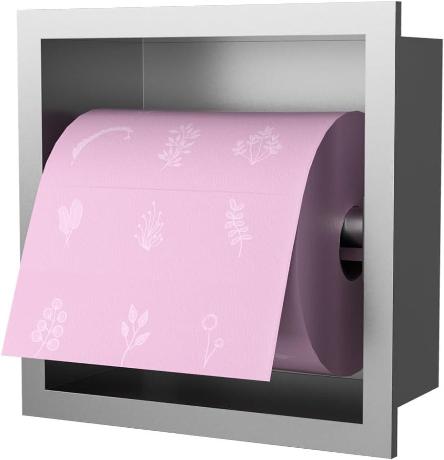 Recessed Toilet Paper Holder, 6" Built-in Toilet Paper Holders, Stainless Steel Tissue Roll Holder in Wall Toilets Paper Dispenser Insert (Brushed)