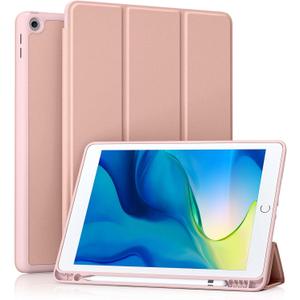 Akkerds Case Compatible with iPad 10.2 Inch 2021/2020/2019, for iPad 9th/8th/7th Generation Case with Pencil Holder, Protective with Soft TPU Back, Auto Sleep/Wake Cover, Rose Pink