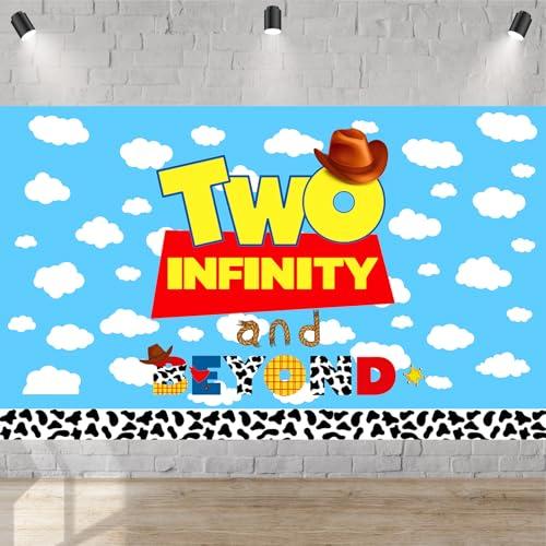 Two Infinity and Beyond Birthday Banner Decorations Cartoon 2nd Birthday Decor for Boy Girl, Farmhouse Cowboy 2 Year Old Birth Day Backdrop Party Decor Supplies