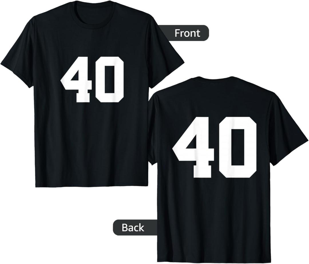 Number 40 (on Front / Back) Sports Team Jersey Number T-Shirt