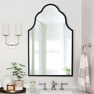 Chende Arch Wall Mirror, 32"X20" Black Bathroom Mirror with Wooden Frame, Large Decorative Mirror for Bathroom, Living Room, Foyer