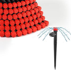 MIXC 60pcs Quick-Connect Drip Irrigation Emitters for 1/4" Drip Irrigation Tubing - Adjustable Push-to-Connect 360 Drip Emitters Stream on 6" Sturdy Stake for Irrigation System