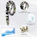 2 x Stretchy Scrunchie Lanyard for ID Badges Keys, Cute Teacher Lanyard for Women with 2 Card Holders 19.6 Inch (Black and White Flowers)