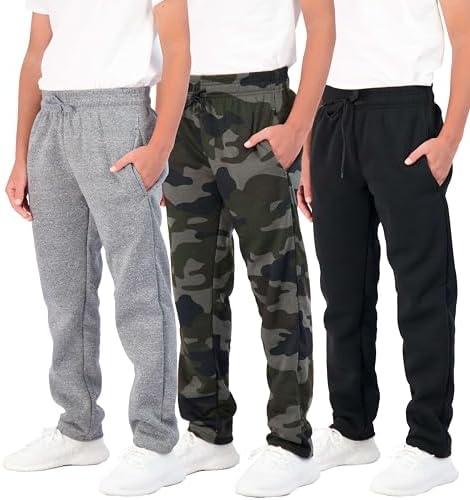 Real Essentials 3 Pack: Boys' Tech Fleece Open Bottom Sweatpants with Pockets XL