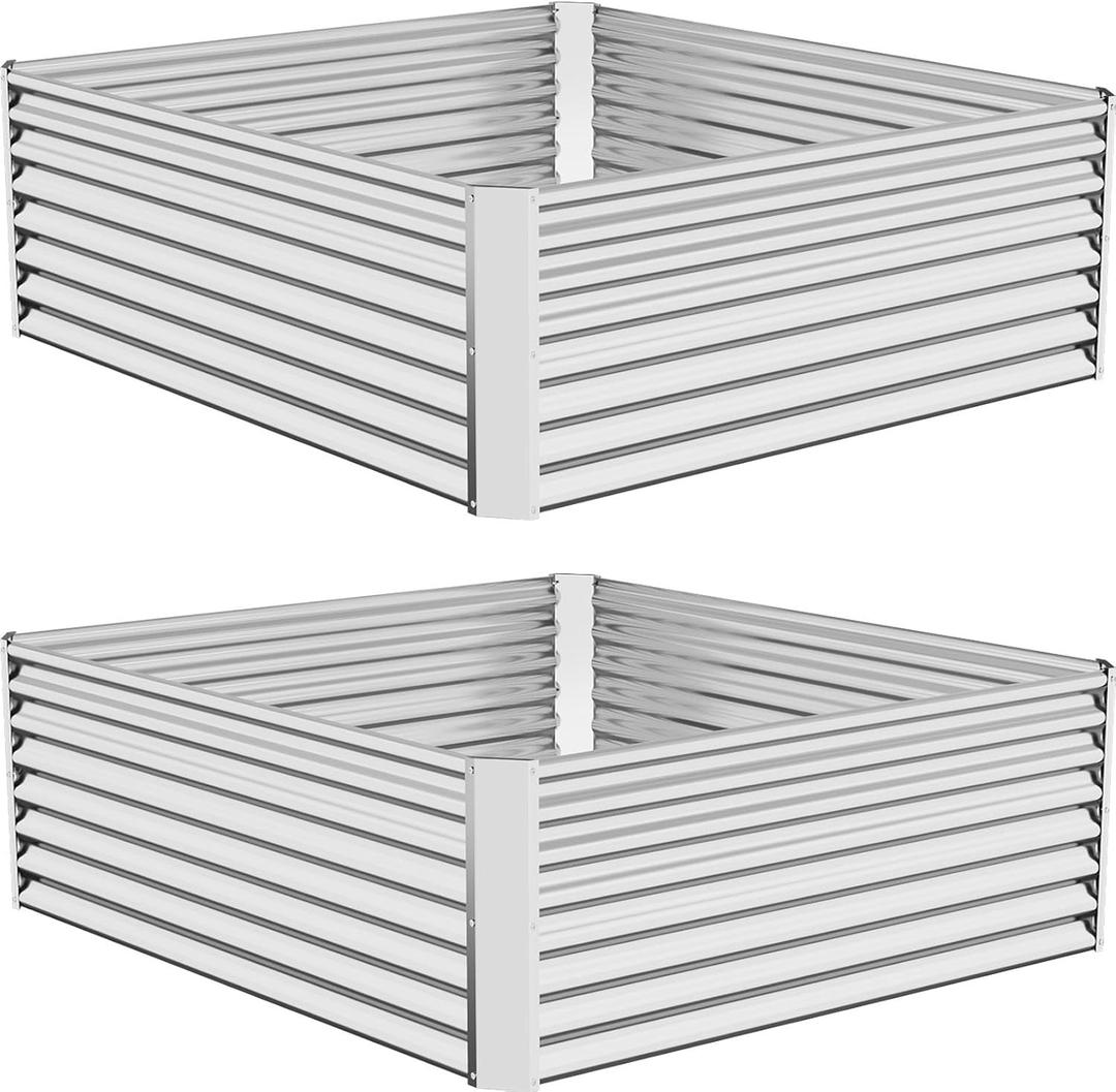 BTDVR 2PCS Galvanized Raised Garden Bed Outdoor, Metal Raised Beds for Vegetables, Above Ground Garden Box for Flower, Steel Garden Bed for Gardening (36x36x10inch(2pcs)-Silver)
