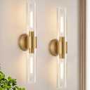 Wall Sconces Set of Two, Brushed Gold Bathroom Sconces Wall Lighting with Clear Glass, Hardwired Modern Sconces Wall Decor Set of 2 for Bathroom Mirror Bedroom Living Room Hallway