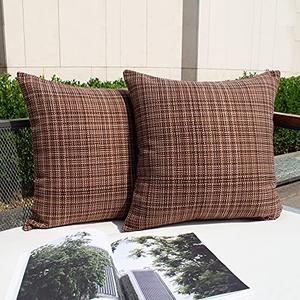 Kevin Textile Pack of 2 Outdoor Decorative Linen Farmhouse Throw Pillow Covers Solid Waterproof Garden Cushion Cases for Patio Tent Balcony Couch Sofa 24x24 Inch Brown