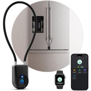 Fingerprint Cable Lock, Fridge Locks with Fingerprint Bluetooth APP Control, Smart Biometric Waterproof Child-Proof Refrigerator Lock for Kids & Adults Fridge French Door Cabinet Gate