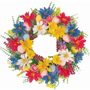 18 Inch Artificial Easter Wreath, Colorful Floral Easter Wreath&Egg Decor,Home Decor for Table, Mantel, Indoor Spring Decor
