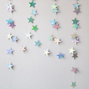 Iridescent Shining Star Hanging Garland Iridescent Hanging Sparkling Star Streamer Glitter Bunting Banner Twinkle Backdrop for Wedding Baby Shower Birthday Christmas Decorations 40 Feet