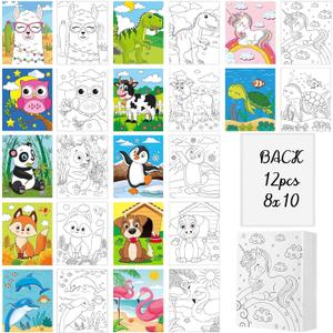 Ctosree 12 Pcs Pre Drawn Canvas for Painting for Boys Girls Pre Printed Cute Bulk Painting Canvas with Pictures to Paint Gift for Valentines Party Favor Activities(Animals,10" X 8")