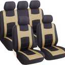 zipelo 9PCS Car Seat Covers Full Set, Front Seat Covers with Matching Back Seat Cover for Cars, PolyCloth Car Seat Protectors with Split Bench Design, Car Interior Accessories for Most Cars (Beige)