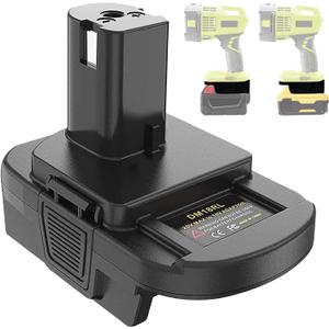 DM18RL Batterie Adapter for Dewalt for Milwaukee 20V/18V Li-Ion Battery Convert to for Ryobi 18V P108 ABP1801 Battery with USB Port (Black)