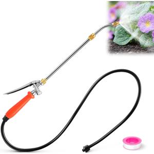 Enhon 24" All Metal Replacement Sprayer Wand, Built in Shut Valve Stainless Steel Spray Wand, Retractable Stainless Steel Pump Action Pressure Sprayer with Adjustable Nozzle & Hose