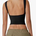 QINSEN Women's Sexy Open Back Sleeveless Crop Tank High Neck Slim Fit Cropped Tee Shirt Y2k Tops (S, Black)