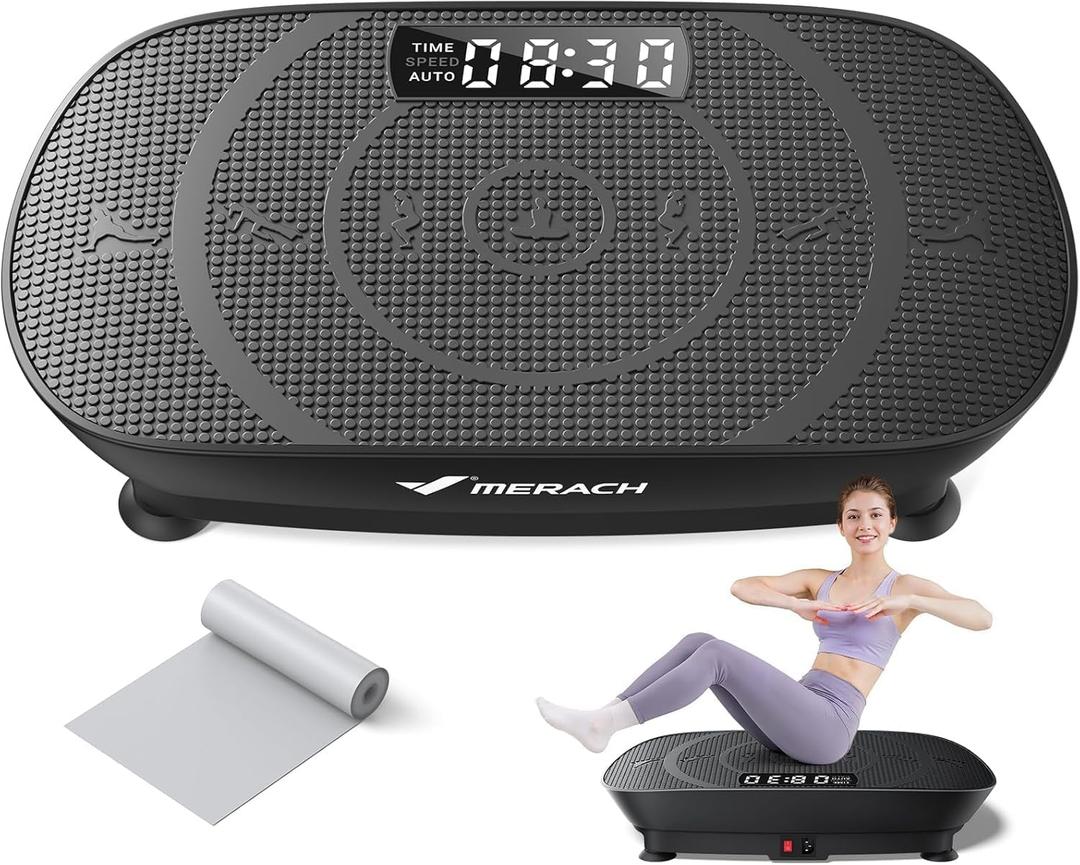 MERACH Vibration Plate Exercise Machine, Whole Body Workout Equipment for Women, Bluetooth and Silicone Pedal, Vibration Plate with Auto Mode, Vibrate Fitness Platform for Home (Black)