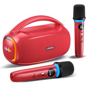 Karaoke Machine for Adults and Kids,Portable Bluetooth 2 Wireless Karaoke Microphone with Holder/USB/TF Card/AUX-in, IPX5 PA Speaker System for Home Party, Picnic,Car,Outdoor/Indoor-Red