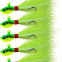 Alwonder 5-Pack Bucktail Jigs Hair Jigs Saltwater Freshwater Fishing Bucktail Lures Surf Fishing Jig Heads White Luminous Chartreuse Swimbait Jig for Bass Flounder Striper Bluefish Halibut Redfish