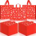 Teling 100 Pieces Snowflakes Plastic Shopping Bags Bulk Christmas Plastic Gift Merchandise Bags with Handles for Xmas Gift Small Business Party Favors(Red,12"x15")