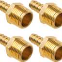 Brass Hose Barb Fitting, 5/16" Barb x 3/8" NPT Male Pipe Adapter Connector, Ideal for Air, Gas, Fuel, Oil (4-Pack)