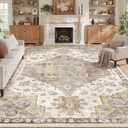 Washable Area Rugs for Living Room 9x12 Neutral Floral Large Soft Rug Brown