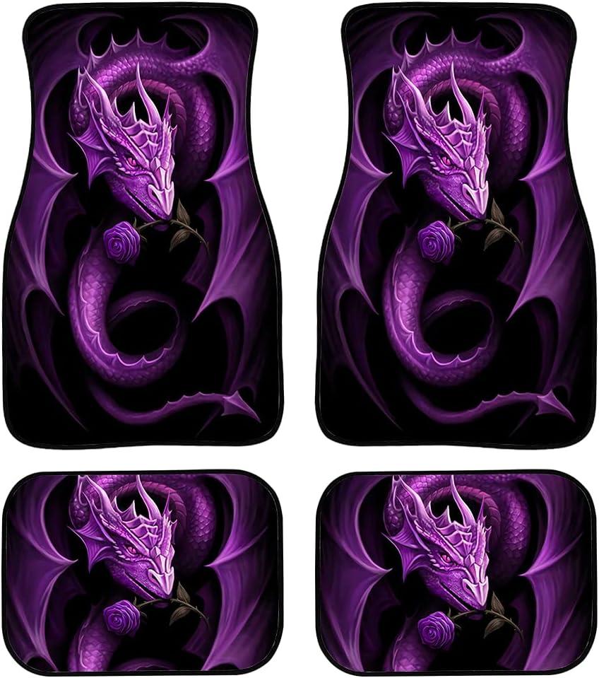 KEIAHUAN Purple Dragon Car Floor Mats for Women Men Gift Full Set of Front & Rear Anti-Slip Foot Mat All Weather Universal Fit for Auto Cars Sedan SUV Automotive Interior