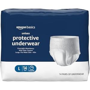 Amazon Basics Unisex Protective Underwear, Overnight Absorbency, Large, 14 Count, (1 Pack of 14)