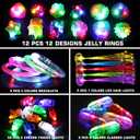 78PCs LED Light Up Toy Party Favors/Supplies Bulk Glow In The Dark For Adult Kids Birthday Halloween With 50 Finger Light, 12 Jelly Ring, 6 Flashing Glasses, 5 Bracelet, 5 Fiber Optic Hair Light
