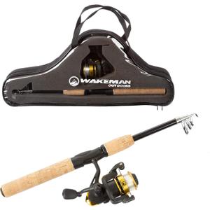 Telescopic Fishing Pole - 5.5-Foot Carbon Fiber Rod and Ambidextrous Reel Combo with Handy Carrying Case for Lake, Pond, or River by Wakeman (Black)
