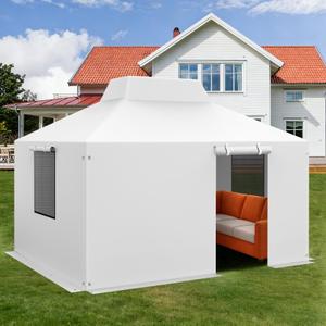 Voxary 10' x 12' Universal Winter Gazebo Cover for Hardtop Gazebos, Outdoor Waterproof Enclosed Cover with Sidewalls&Mesh Windows, Storage for Grill & Patio Furniture (Gazebo not Included)