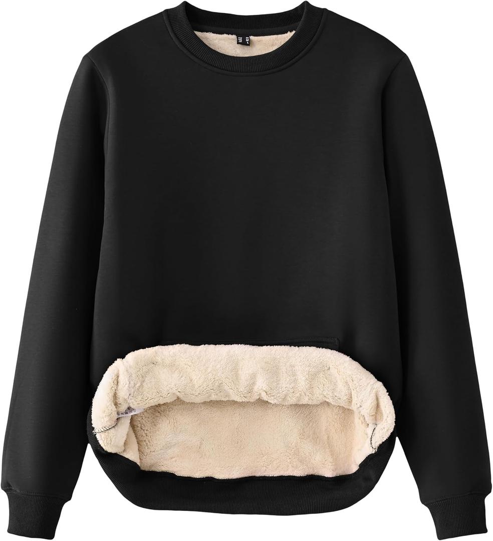 Tansozer Womens Sherpa Lined Crewneck Sweatshirt Warm Fleece Pullover Long Sleeve Winter Thermal Sweat Shirt (Medium, Black)