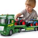 Dwi Dowellin Large Flatbed Semi Truck Toy for Kids,Includes Farm Vehicles,Car Toy Birthday Gift for 2 3 4 5 Years Old Boys and Girls