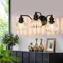 Piepooye Modern Bathroom Light Fixtures 3 Lights Black Vanity Light with Glass LampShade E26 Bulb Indoor Vanity Light Over Mirror for Bedroom Farmhouse Kitchen
