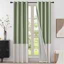 BULBUL Modern 100% Full Blackout Velvet Curtains, Sage Green Ivory 96 inches Long Liner Curtains Thermal Drapes Panels for Living Room Bedroom Grommet Set of 2