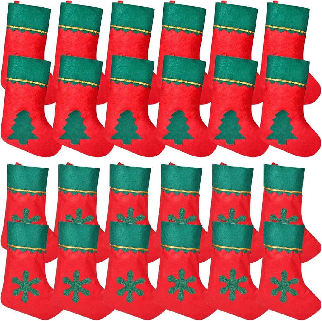 24 Pack Mini Christmas Stockings Red Green Elf Xmas Hanging Stockings for Christmas Tree Fireplace Home Party Decorations
