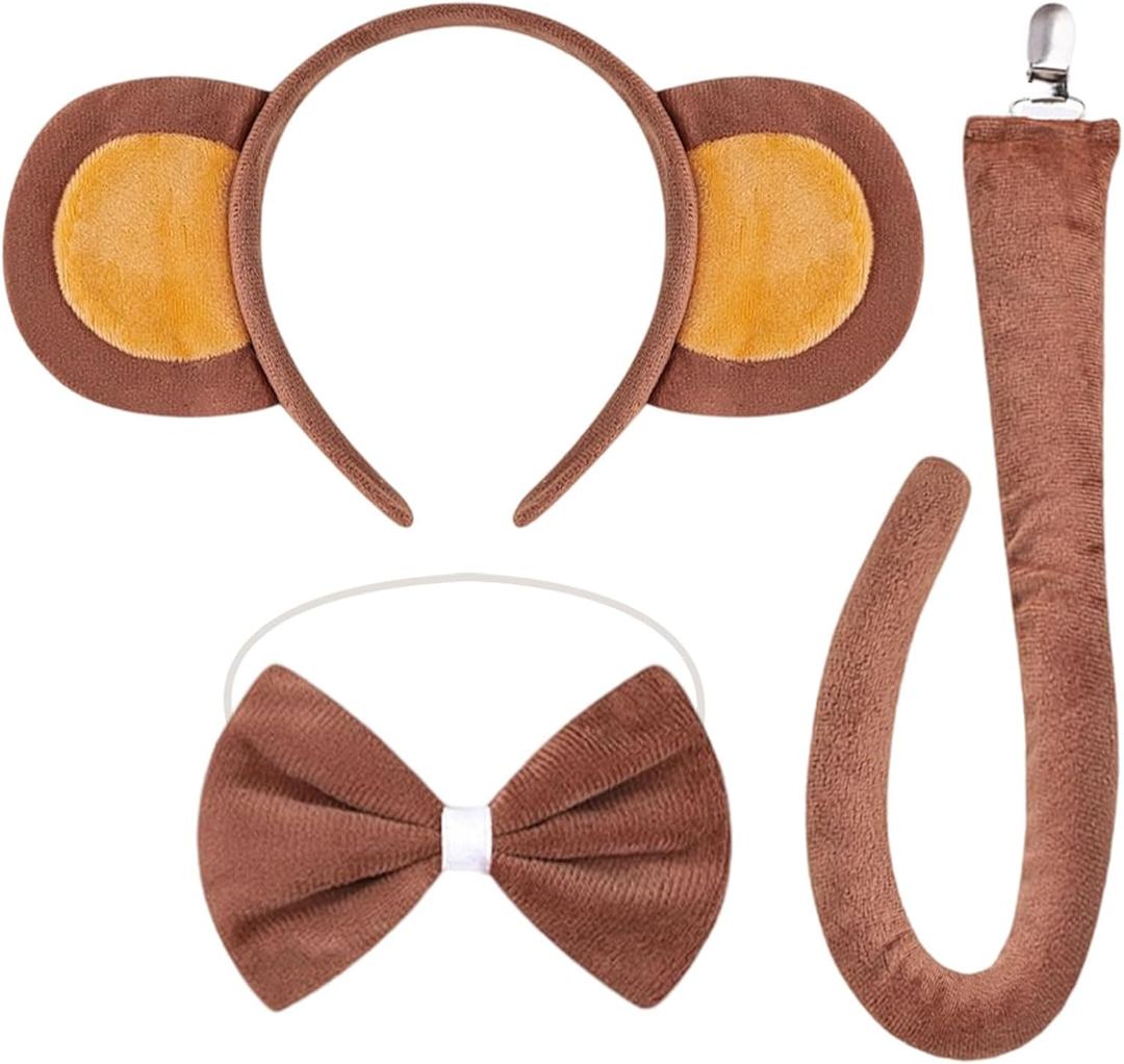Monkey Ears Headband & Tail Set  Perfect Costume Accessory Ideal for Halloween, Christmas, Carnival