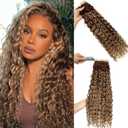 Water Wave Tape in Hair Extensions Human Hair, Ombre Chocolate Brown to Strawberry Honey Blonde Highlights Invisible Loose Curly Tape ins for Black Women Skin Weft Glue in Real Remy Extension 14 Inch (#4T27P4)