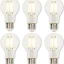 Westinghouse 5258020 6.5 Watt (60 Watt Equivalent) A19 Dimmable Clear Filament LED Light Bulb, Medium Base, 6 Pack