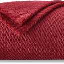NEWCOSPLAY Super Soft Queen Blanket Red Premium Silky Flannel Fleece Leaves Pattern Lightweight Bed Blanket All Season Use (Red, Queen(90"x90"))