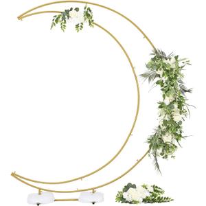Vincidern 6.9ft Balloon Arch Stand Curved Wedding Arch Backdrop Stand, Moon Arch for Ceremony Birthday Party Bride Baby Shower, Half Curved Arch Backdrop Stand with Rectangular Base (Gold) (6.9FT-1PCS, Gold)