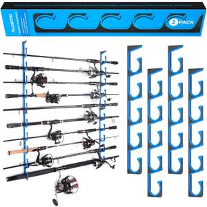 PLUSINNO H5 Horizontal Fishing Rod/Pole Holders for Garage, Wall or Ceiling Mounted Fishing Rod Rack, Aviation Aluminum Fishing Holder Holds up to 5/10/20 Rod or Combos or Nets Storage Racks