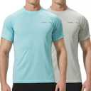 Men's Rash Guard Swim Shirts Short Sleeve UV Sun Protection Quick Dry UPF 50+ SPF Fishing Beach Water Shirt (Size 3X-Large, Light Blue/Charcoal Grey)