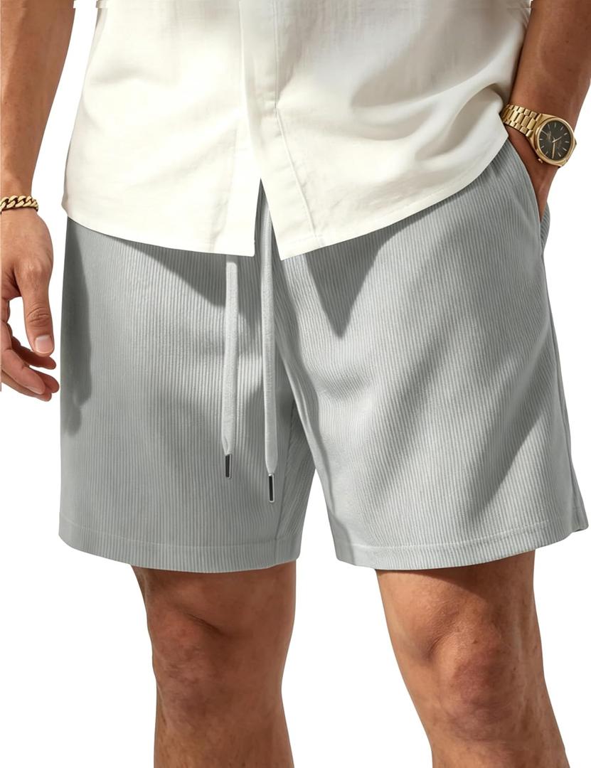 TACVASEN Men's Corduroy Casual Shorts 6" Inseam for Summer Beach Vacation | elastic waist,drawstring,pockets,corduroy texture,casual fit 6 inch inseam,lightweight shorts for summer beach,soft lounging XL