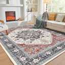 OPPODREAM Area Rugs 5x7, 5x7 Washable Rug with Non Slip Backing, 5 x 7 Faux Cashmere Low-Pile Carpet, Black & Red